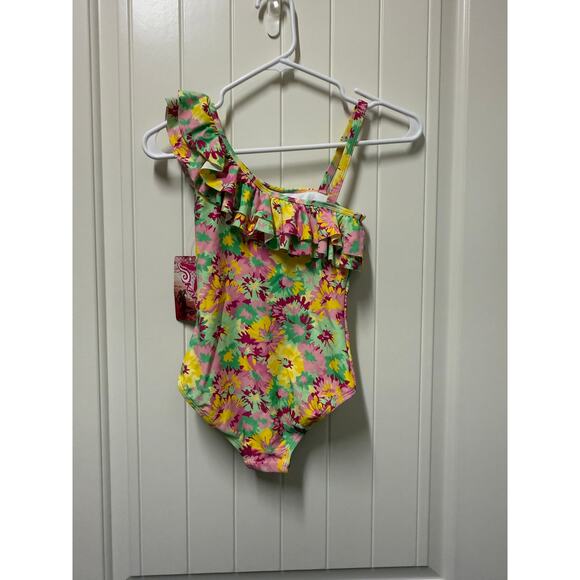 Kanu Surf Girls' Morgan Floral Ruffle1-Shoulder 1-Piece Swimsuit Size 10 - Picture 6 of 7